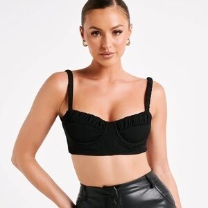 Meshki Zaira Cupped Crepe Crop Top - Black Sz. M NWT!